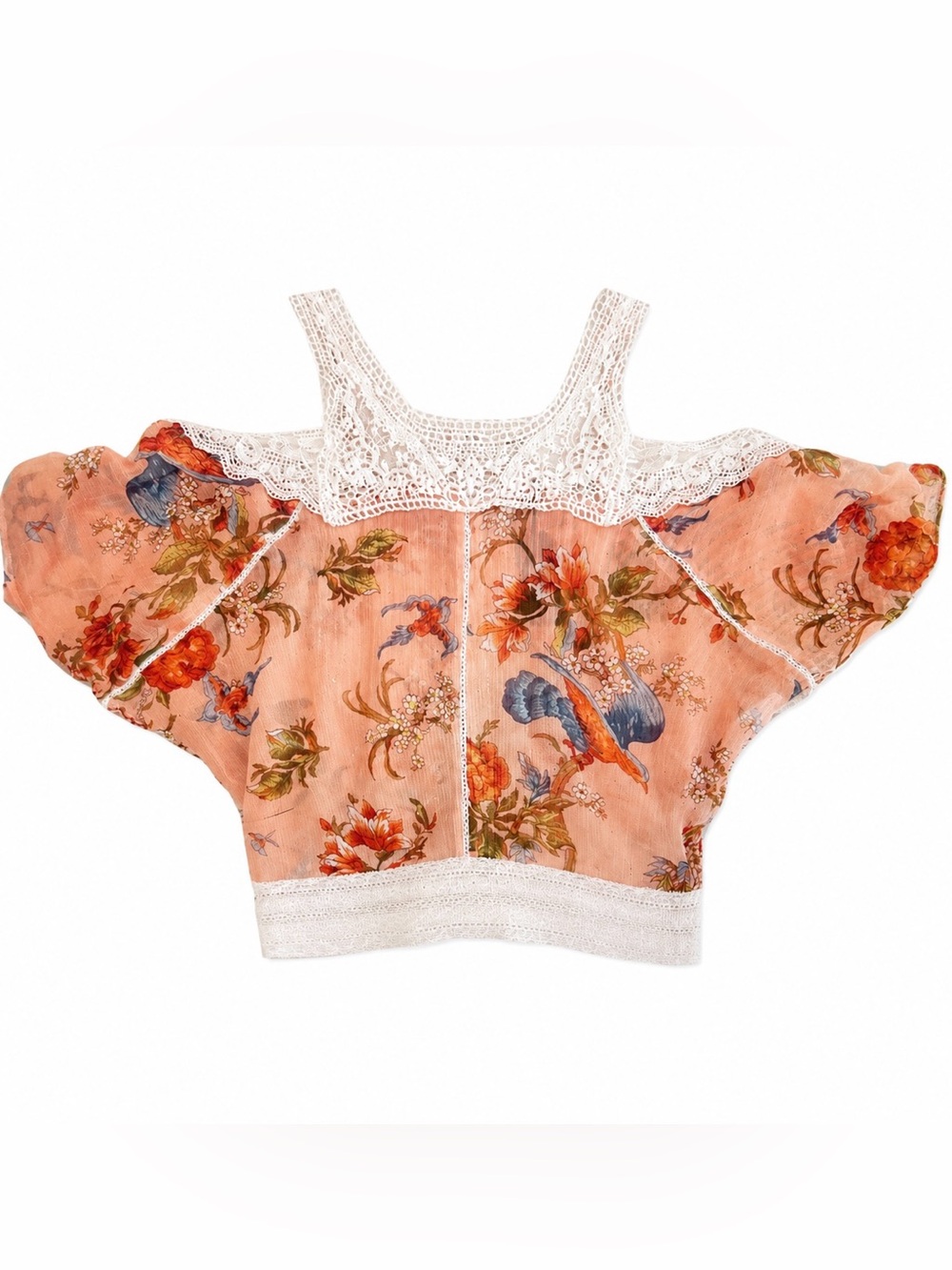 Guess Peach & Cream Sheer Crochet-Trim Vintage Top